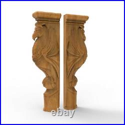 Wood Carved Bird Pair Gothic Corbel Fireplace Mantel Balusters Wall Applique Set