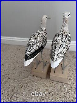 Wooden Artisan Hand Carved & Painted Pair of Curlew Birds on Stands