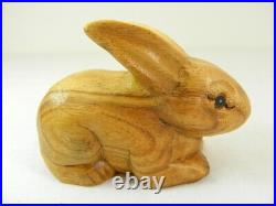Wooden Rabbit Hare Carving Hand Carved Pair of Baby Rabbits Natural Finish