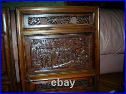 Year End Close Out Sale! Pair 19th C. Antique Chinese Carved Wood Panels 17x15